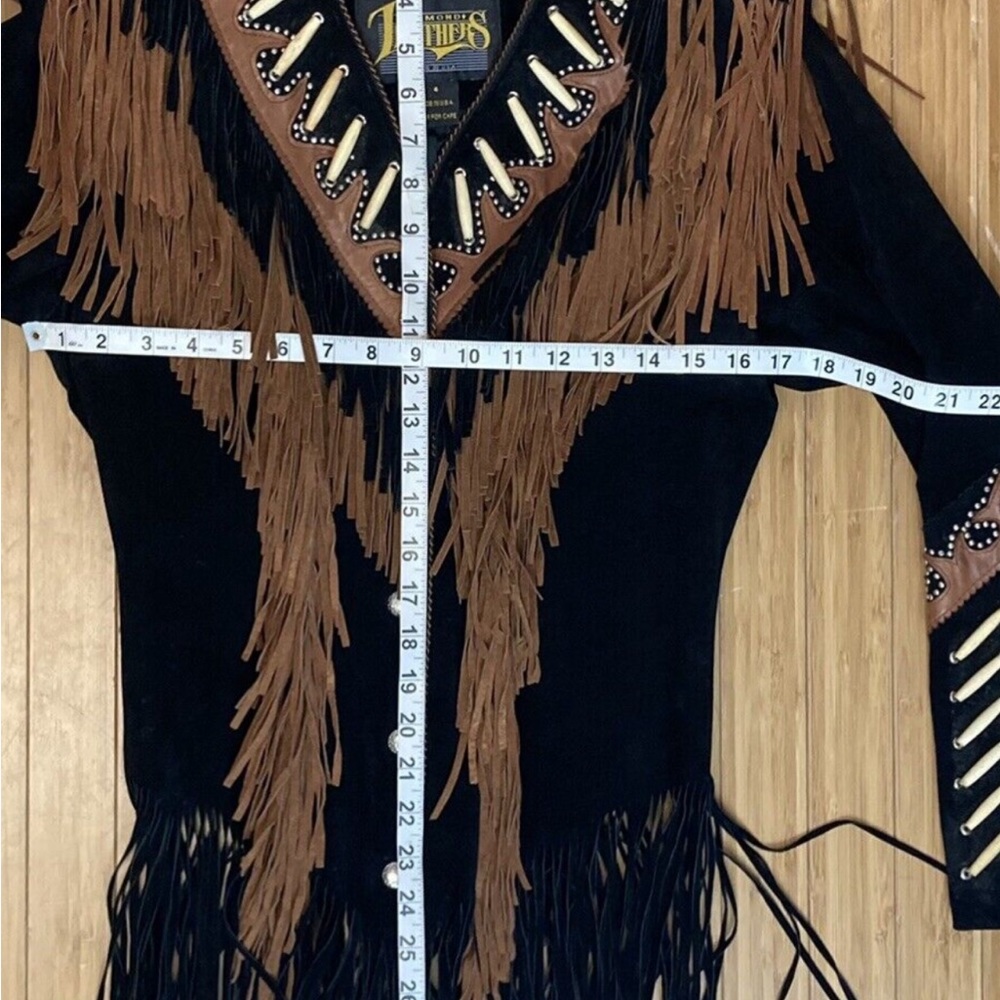 Black fringe leather and bone jacket, poshfest jacket - Picture 3 of 3